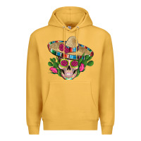 Mustard mexican skull sombrero roses cactus serape Premium Hoodie - Artiststas