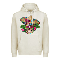 Oatmeal Heather mexican skull sombrero roses cactus serape Premium Hoodie - Artiststas