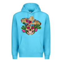 Ocean Blue mexican skull sombrero roses cactus serape Premium Hoodie - Artiststas