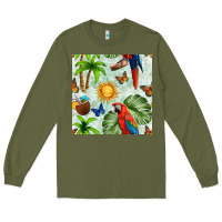 Army Green parrot in the sun seamless pattern Long Sleeve Tee - BundleAndBundleShop