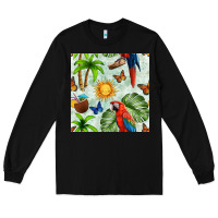 Black parrot in the sun seamless pattern Long Sleeve Tee - BundleAndBundleShop