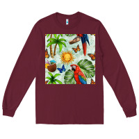 Burgundy parrot in the sun seamless pattern Long Sleeve Tee - BundleAndBundleShop