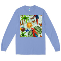 Colony Blue parrot in the sun seamless pattern Long Sleeve Tee - BundleAndBundleShop