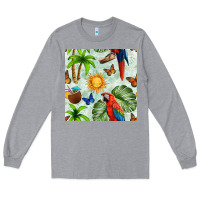 Heather Grey parrot in the sun seamless pattern Long Sleeve Tee - BundleAndBundleShop