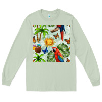 Matcha parrot in the sun seamless pattern Long Sleeve Tee - BundleAndBundleShop