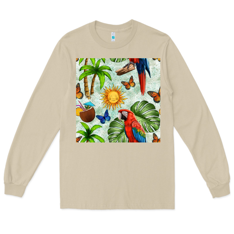 Parrot In The Sun Seamless Pattern Long Sleeve Tee by BundleAndBundleShop | Teevron