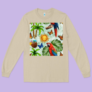 Parrot In The Sun Seamless Pattern Long Sleeve Tee Designed By Bundleandbundleshop