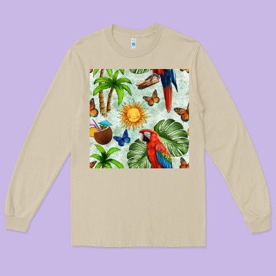 Parrot In The Sun Seamless Pattern Long Sleeve Tee Designed By Bundleandbundleshop