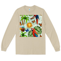 Mushroom parrot in the sun seamless pattern Long Sleeve Tee - BundleAndBundleShop
