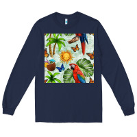 Navy parrot in the sun seamless pattern Long Sleeve Tee - BundleAndBundleShop