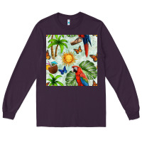 Plum parrot in the sun seamless pattern Long Sleeve Tee - BundleAndBundleShop