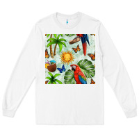 White parrot in the sun seamless pattern Long Sleeve Tee - BundleAndBundleShop