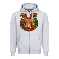 Heather Grey christmas highland cow mistletoe Christmas Zipper Hoodie - Jasminsmagicworld