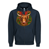 Navy christmas highland cow mistletoe Christmas Zipper Hoodie - Jasminsmagicworld