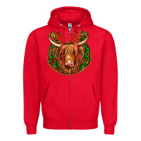 Red christmas highland cow mistletoe Christmas Zipper Hoodie - Jasminsmagicworld