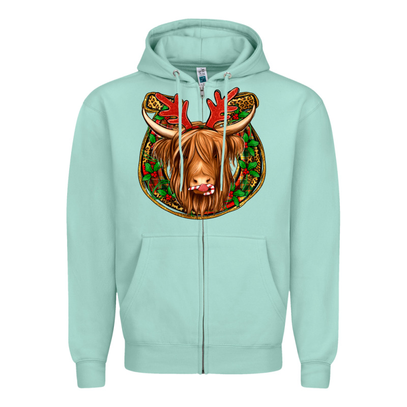 Christmas Highland Cow Mistletoe Christmas Zipper Hoodie by Jasminsmagicworld | Teevron