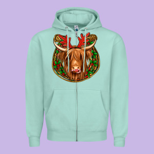 Christmas Highland Cow Mistletoe Christmas Zipper Hoodie Designed By Jasminsmagicworld