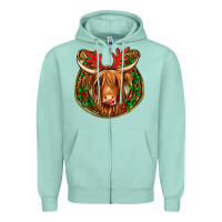 Seafoam christmas highland cow mistletoe Christmas Zipper Hoodie - Jasminsmagicworld