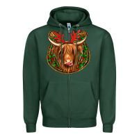 Sports Green christmas highland cow mistletoe Christmas Zipper Hoodie - Jasminsmagicworld