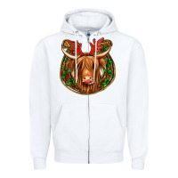 White christmas highland cow mistletoe Christmas Zipper Hoodie - Jasminsmagicworld
