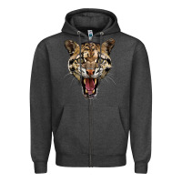 Charcoal Heather ocelot head Zipper Hoodie - LillyAllenDesigns