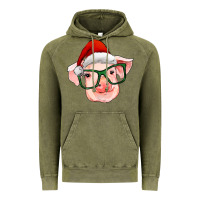 Vintage Olive christmas pig with santa claus hat Vintage Hoodie - RanaPortraitStore