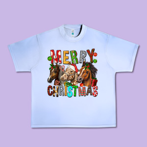 Merry Christmas Horses Urban Heavy Tee Designed By Fadigitalartstudio