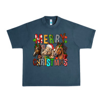 Midnight Navy Merry christmas horses Urban Heavy Tee - FaDigitalArtStudio