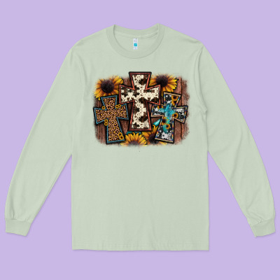 Cross Background Long Sleeve Tee Designed By Jahusdesignshop