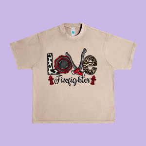 Love Firefighter Urban Heavy Tee Designed By Cowhidedigitalart