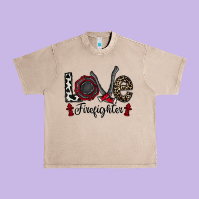 Love Firefighter Urban Heavy Tee Designed By Cowhidedigitalart
