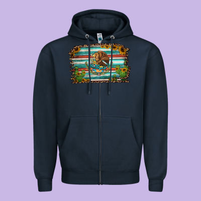 Cactus Turquoise Serape Leopard Mexican Flag Zipper Hoodie Designed By Jasminsmagicworld
