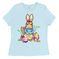 Baby Blue easter bunny and eggs Ladies Tee - AdoDesignShop