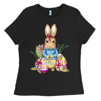 Black easter bunny and eggs Ladies Tee - AdoDesignShop