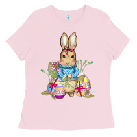 Bubblegum Pink easter bunny and eggs Ladies Tee - AdoDesignShop