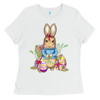 White easter bunny and eggs Ladies Tee - AdoDesignShop