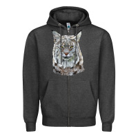 Charcoal Heather Bobcat Head Zipper Hoodie - LillyAllenDesigns
