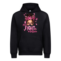 Pray Fight Believe Breast Cancer Afro Messy Bun Urban Hoodie | Teevron