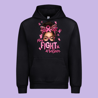 Pray Fight Believe Breast Cancer Afro Messy Bun Urban Hoodie Designed By Texasbilliewilder