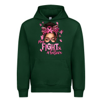 Forest Green pray fight believe breast cancer afro messy bun Urban Hoodie - texasbilliewilder