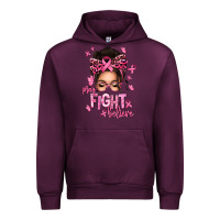 Mauve Wine pray fight believe breast cancer afro messy bun Urban Hoodie - texasbilliewilder