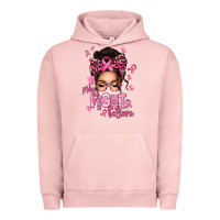 Pigment Salmon pray fight believe breast cancer afro messy bun Urban Hoodie - texasbilliewilder