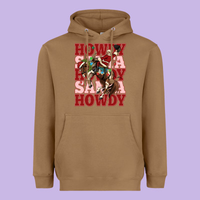 Howdy Santa Cowboy Christmas Heavyweight Hoodie Designed By Maliassmallbusiness