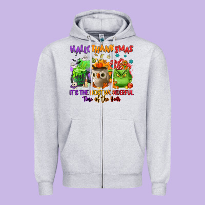 Hallothanksmas Zipper Hoodie Designed By Nancycooperartshop