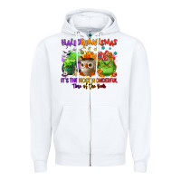 White Hallothanksmas Zipper Hoodie - NancyCooperArtShop
