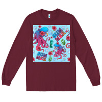 Burgundy summer and octopus seamless pattern Long Sleeve Tee - BundleAndBundleShop