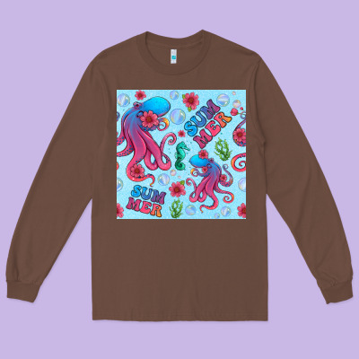 Summer And Octopus Seamless Pattern Long Sleeve Tee Designed By Bundleandbundleshop