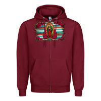 Burgundy lady of guadalupe serape and roses Zipper Hoodie - Jasminsmagicworld