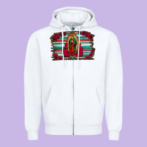 Lady Of Guadalupe Serape And Roses Zipper Hoodie Designed By Jasminsmagicworld