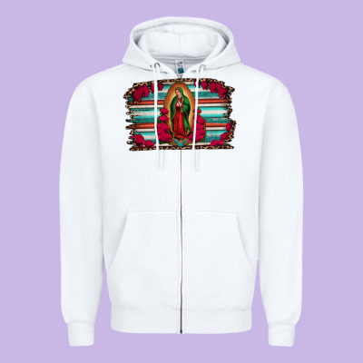 Lady Of Guadalupe Serape And Roses Zipper Hoodie Designed By Jasminsmagicworld